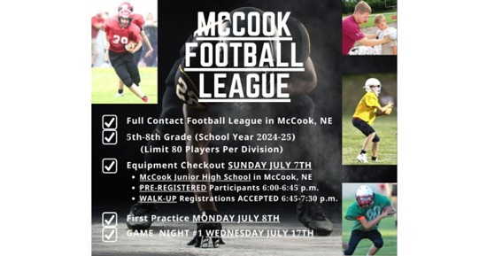 McCook Football League Equipment Checkout Sunday July 7th